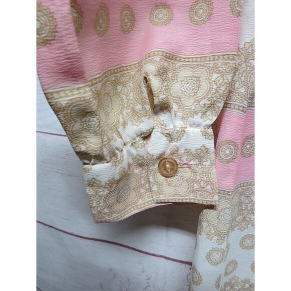 Vintage Pink & Beige Lightweight Shirt Dress 1960s 1970s Size Medium ? No Tags - Picture 3 of 6